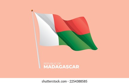 Bandera de Madagascar ondeando en el asta. Vector 3D