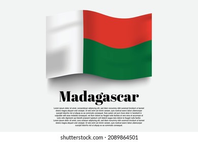 Madagascar flag waving form on gray background. Vector illustration.