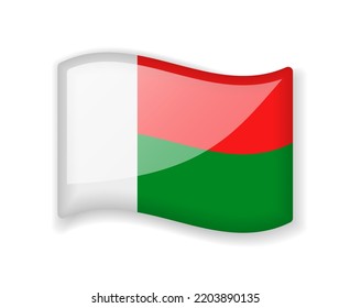 Madagascar flag - Wavy flag bright glossy icon isolated on white background