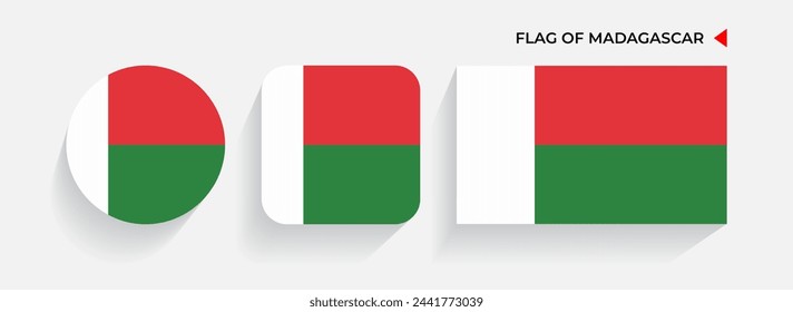 Madagascar Flags arranged in round, square and rectangular shapes