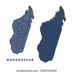 Madagascar flat and outline vector map set