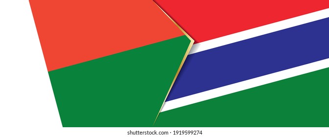 Madagascar and Gambia flags, two vector flags symbol of relationship or confrontation.