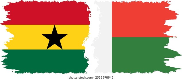 Madagascar and Ghana grunge flags connection, vector