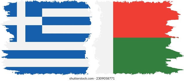 Verbindung zwischen Madagaskar und Griechenland mit Grunge-Flaggen, Vektorgrafik