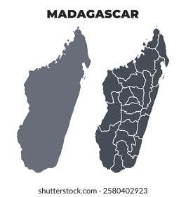 Madagascar grey political map simple flat illustration set
