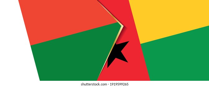 Madagascar and Guinea-Bissau flags, two vector flags symbol of relationship or confrontation.