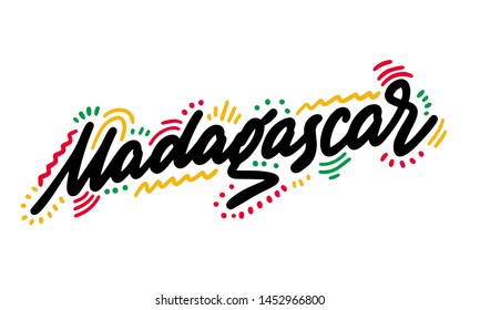 Madagascar. Hand-written text, typography, calligraphy, lettering. Handwriting of word Madagascar. Vector 