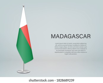 Madagascar hanging flag on stand. Template for politic conference banner