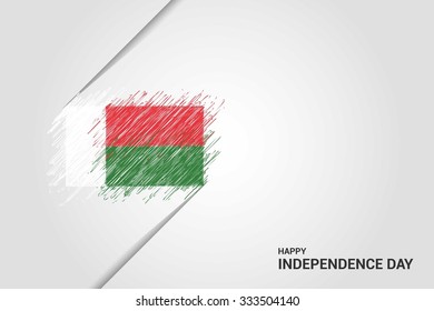 Madagascar Happy independence day scribble flag. Hand drawn Country flag on Gray crumbled paper. vintage background wallpaper vector illustration.