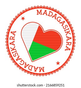 Madagascar heart badge. Vector logo of Madagascar with the name of the country in the French language. Awesome vector illustration.