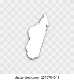 Madagascar high detailed vector representation of country silhouette. White color on transparent background with dropped shadow. For educational, decorative, or informational use.