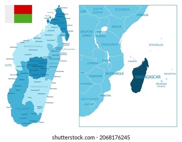 Madagascar - mapa azul altamente detallado. Ilustración del vector