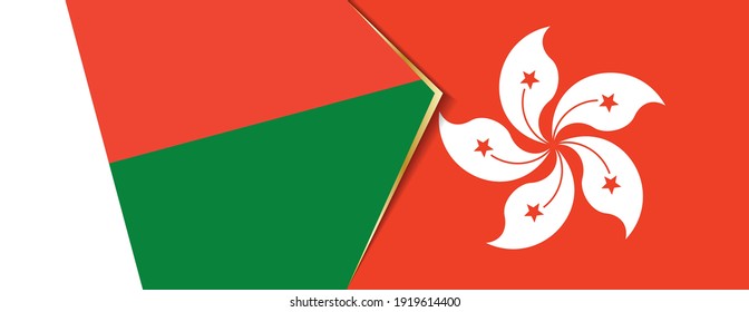 Madagascar and Hong Kong flags, two vector flags symbol of relationship or confrontation.