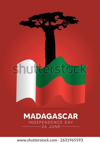 Madagascar Independence Day 26 June waving flag with landmark vector poster