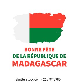 Afiche de tipografía del Día de la Independencia de Madagascar en francés. Fiesta nacional celebrada el 26 de junio. Plantilla de vectores para banner, volante, tarjeta de felicitación, etc.