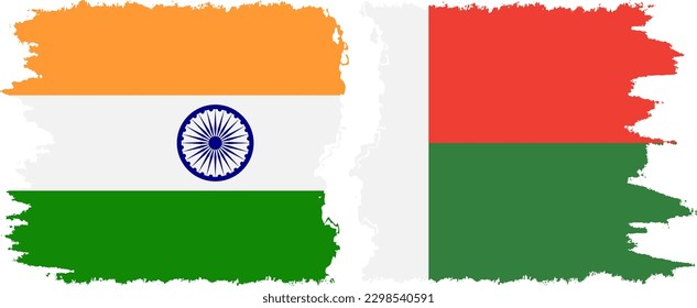 Madagascar and India grunge flags connection, vector