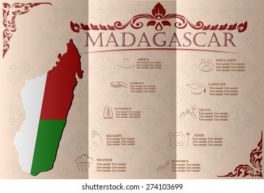  Madagascar, infographics, statistical data, sights. Vector illustration