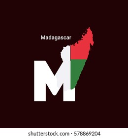 Madagascar Initial Letter Country with Map and Flag Vector