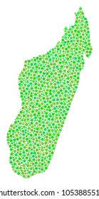 Madagascar Island Map composition of circle dots in variable sizes and green shades. Round dots are composed into madagascar island map vector mosaic. Ecology vector design concept.