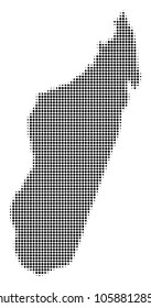 Madagascar Island Map halftone vector pictogram. Illustration style is dotted iconic Madagascar Island Map symbol on a white background. Halftone matrix is round items.
