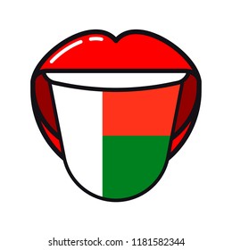 Madagascar language tongue with flag Madagascar open woman smile mouth flat icon