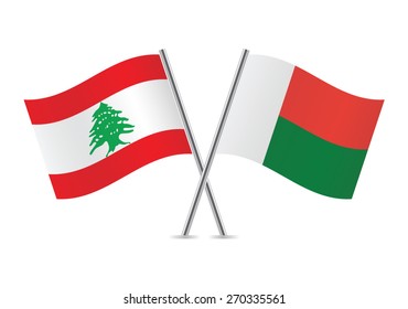 Madagascar and Lebanon flags. Vector illustration.