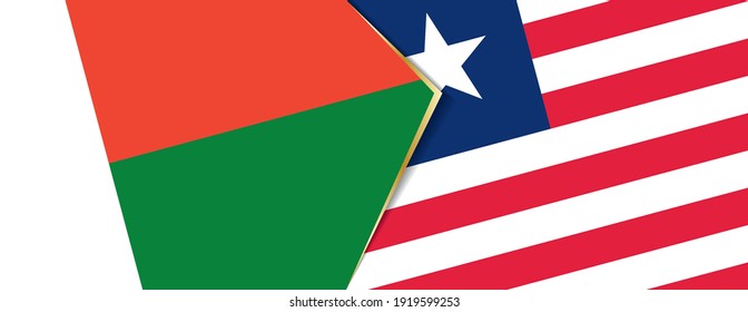 Madagascar and Liberia flags, two vector flags symbol of relationship or confrontation.