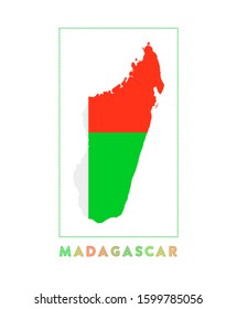 Madagascar Logo. Map of Madagascar with country name and flag. Cool vector illustration.