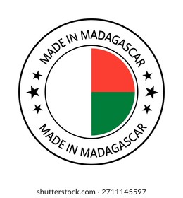 Madagascar Made in Stamp in circle with flag Vector template on white background