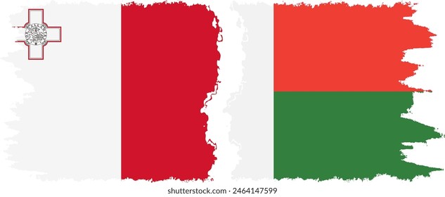 Madagascar and Malta grunge flags connection, vector