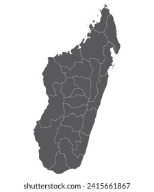 Mapa de Madagascar. Mapa de Madagascar en provincias administrativas de color gris