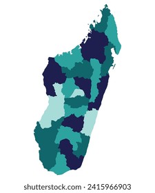 Madagascar map. Map of Madagascar in administrative provinces in multicolor