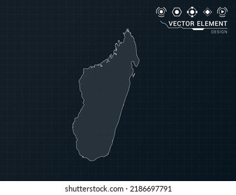 Madagascar map of black digital frame HUD, GUI, UI interface technology radar vector.