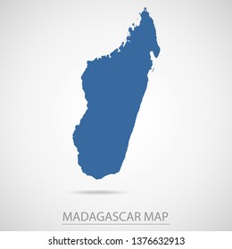 Madagascar map. Blue Madagascar map and Country name . Vector map on gray background. Symbol for your web site design map logo. app, ui, Travel vector eps10, concept Illustration.