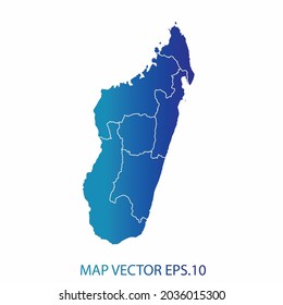 Madagascar map, blue gradient color , infographic style , on white background with Map World. Wire frame 3D mesh , map 3D,