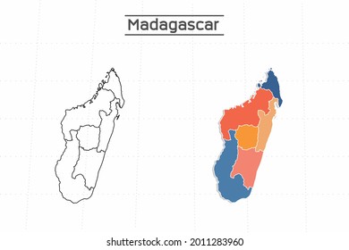 Madagascar map city vector divided by colorful outline simplicity style. Have 2 versions, black thin line version and colorful version. Both map were on the white background.