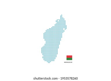 Madagaskar-Karte Design blauer Kreis, weißer Hintergrund mit Madagaskar-Flagge.
