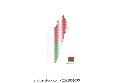 Diseño de mapas de Madagascar por color de la bandera de Madagascar en forma de círculo, Fondo blanco con bandera de Madagascar.