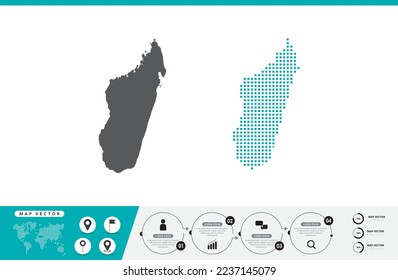 Madagascar map of dots gray and green for presentation. Set couple pixel creative concept for infographic.
