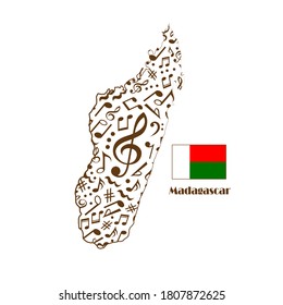 Madagascar  map flag made from music notes. 