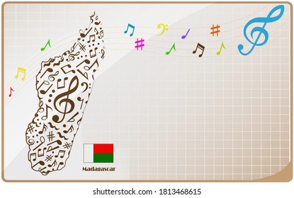 Madagascar  map flag made from music notes. 