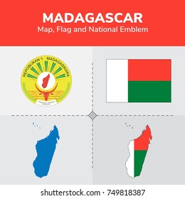 Madagascar Map, Flag and National Emblem 
