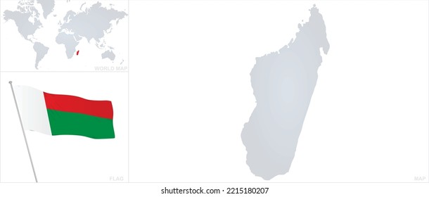 Madagascar map and flag. vector