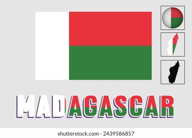 Mapa y bandera de Madagascar en ilustración vectorial