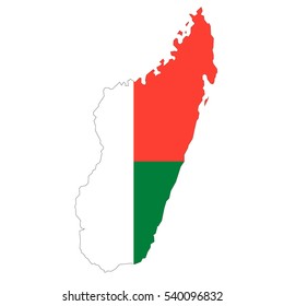 Madagascar map and flag in white background