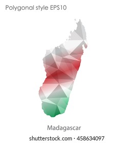 Madagascar map in geometric polygonal,mosaic style.Abstract gems triangle,modern design background. Vector illustration EPS10