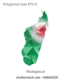 Madagascar map in geometric polygonal,mosaic style.Abstract gems triangle,modern design background. Vector illustration EPS10