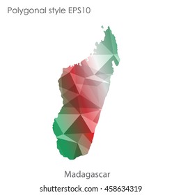 Madagascar map in geometric polygonal,mosaic style.Abstract gems triangle,modern design background. Vector illustration EPS10