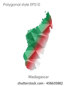 Madagascar map in geometric polygonal,mosaic style.Abstract gems triangle,modern design background. Vector illustration EPS10