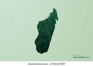 Mapa de Madagascar - Ilustração de vetor estilo polígono verde, baixo projeto geométrico poly com Silhueta limpa no plano de fundo verde suave.